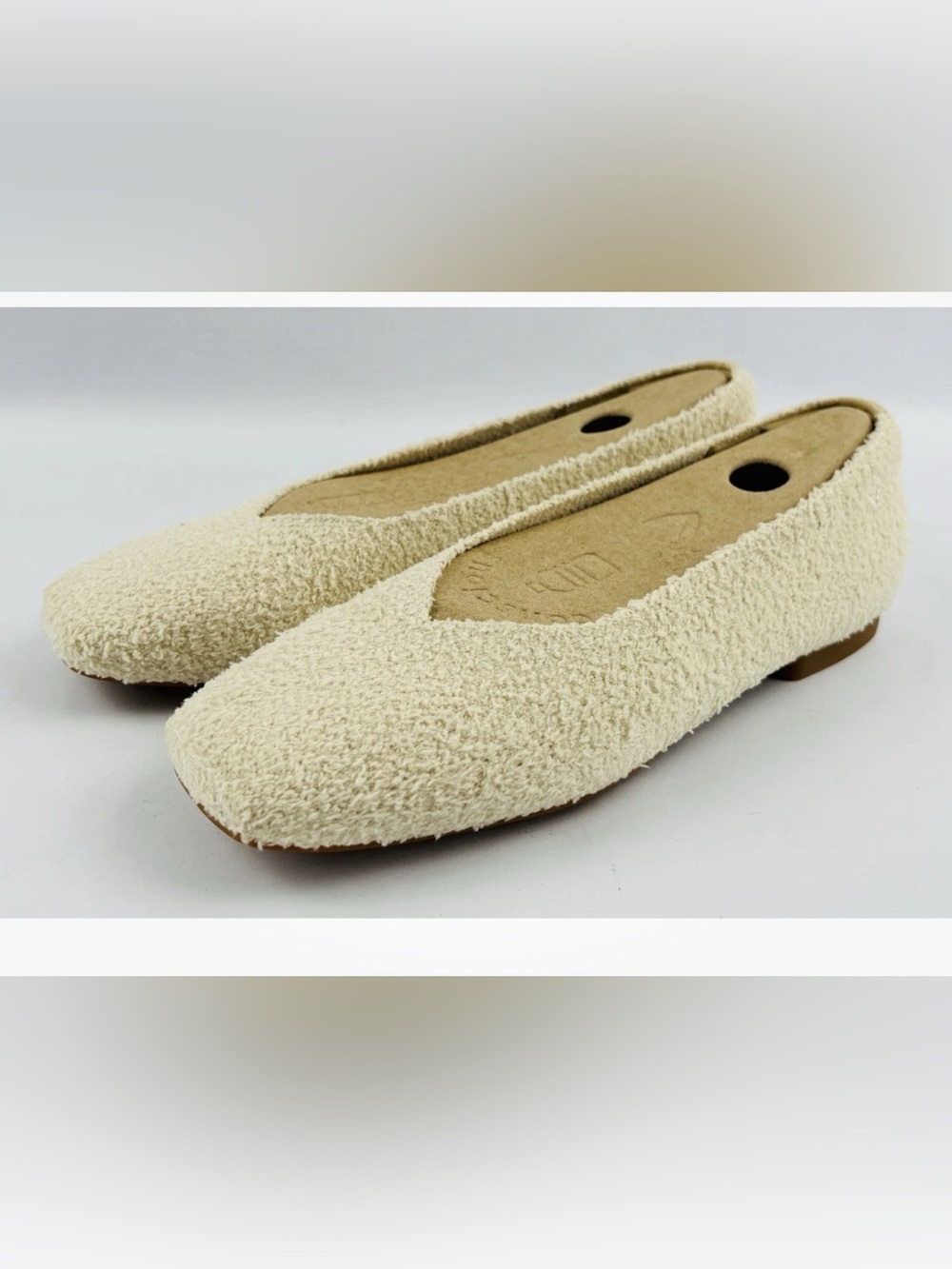 VIVAIA Margot 2.0 Square Toe V-Cut Flats Cream Bouclé EU 37.5 US 7 Washable